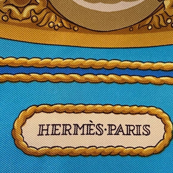 Vintage Hermes Paris Opera Garnier Baroque Silk Scarf, Turquoise Gold Lux 1483 - Picture 4 of 13